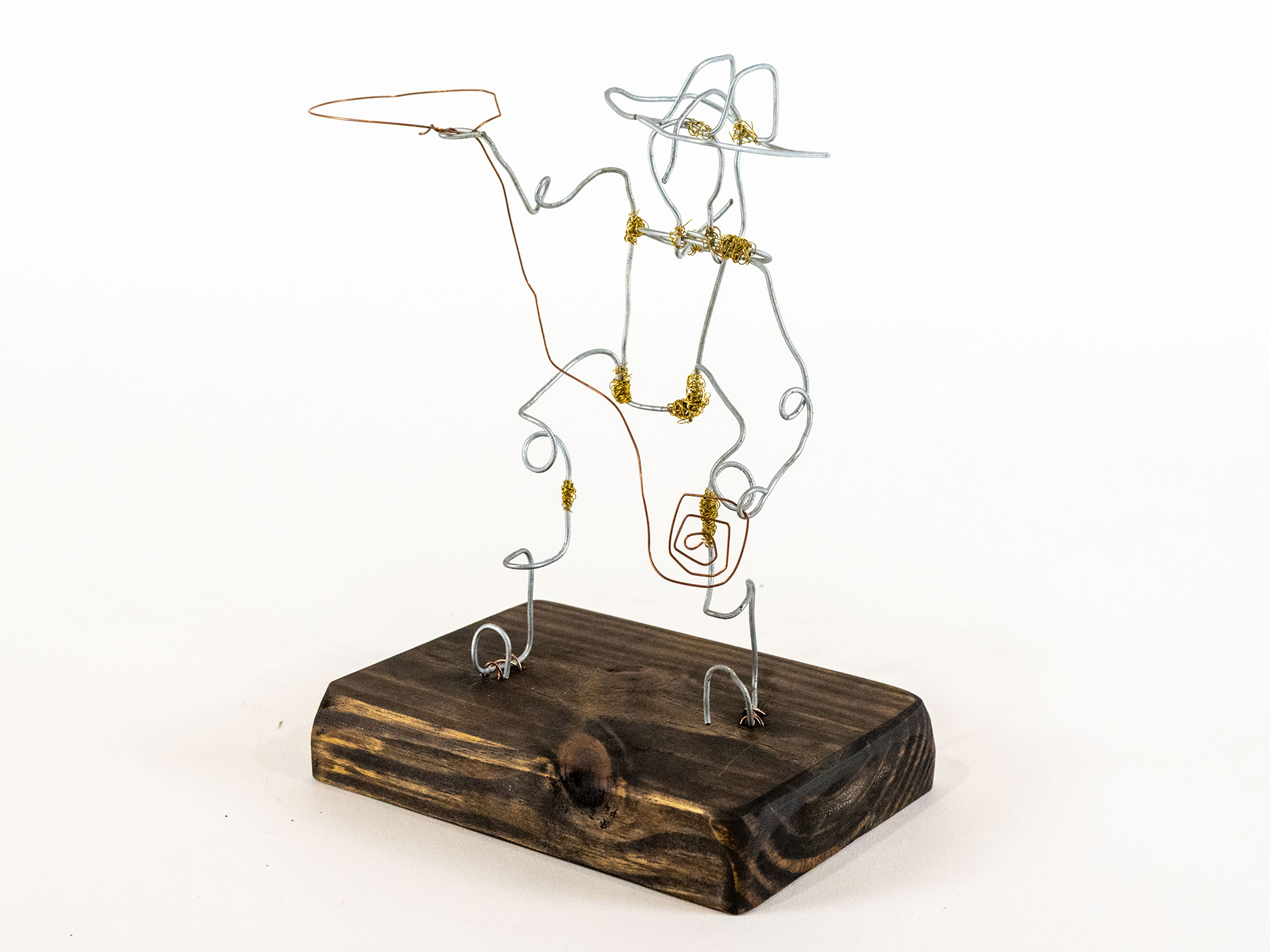 Cow Camp Cowboy by Madison Johnson - Wire sculpture